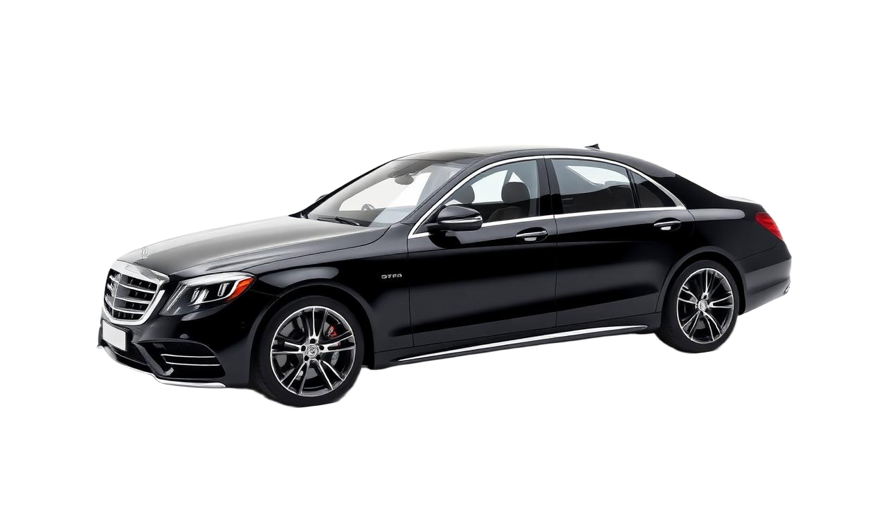 Black chauffeur-driven Mercedes-Benz S Class sedan
